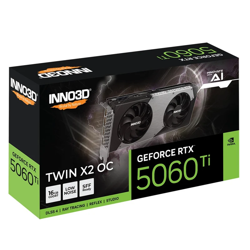 INNO3D GeForce RTX 5060 Ti TWIN X2 OC 16GB GDDR7 Graphics Card (Black) (N506T2-16D7X-191073N)