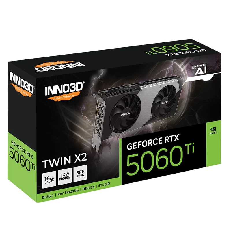 INNO3D GeForce RTX 5060 Ti TWIN X2 16GB GDDR7 Graphics Card (Black) (N506T2-16D7-191073N)