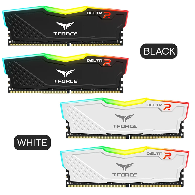 TeamGroup T-Force Delta RGB DDR4 16GB (2X8GB) 3600MHz CL18-22-22-42 1.35V Gaming Desktop Memory (Black, White) (TF3D416G3600HC18JDC01, TF4D416G3600HC18JDC01)