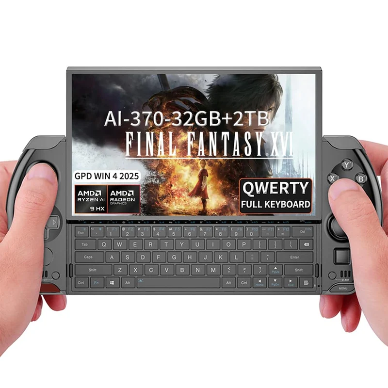 GPD Win 4 2025 AMD Ryzen AI 9 HX 370 6" (1920x1080) 32GB RAM LPDDR5X-7500MT/S 2TB SSD AMD Radeon 890M Graphics (RDNA3.5) Windows 11 Handheld Gaming PC Console (Black)