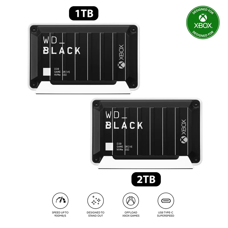 WD Black D30 Game Drive External SSD Compatible for XBOX (1TB, 2TB) (WDBAMF0010BBW-WESN, WDBAMF0020BBW-WESN)