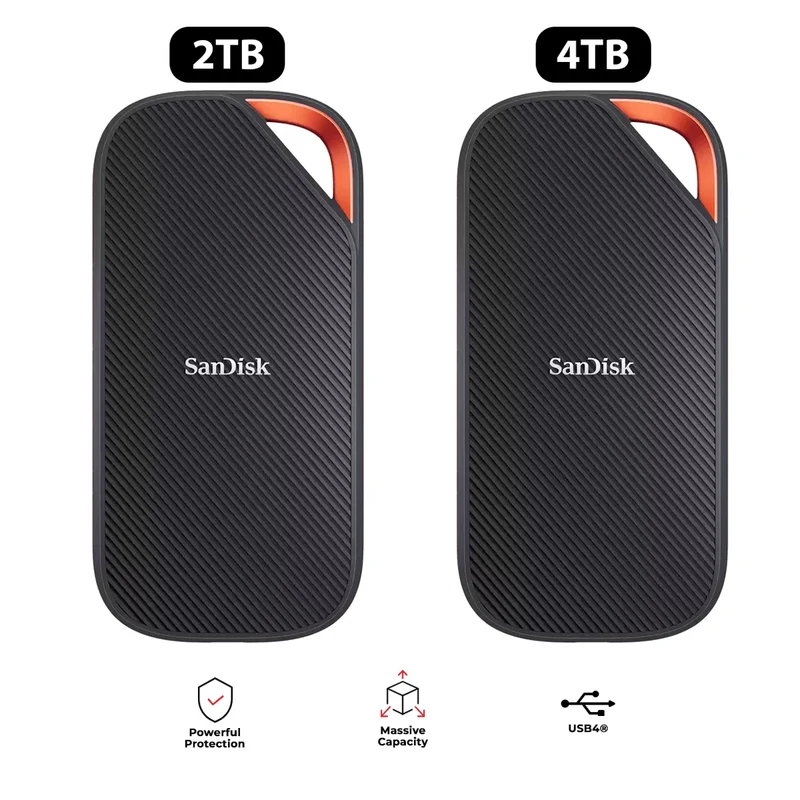 SanDisk Extreme PRO with USB4 up to 3800MB/s Read & 3700MB/s Write Portable SSD (2TB, 4TB) (SDSSDE82-2T00-G25, SDSSDE82-4T00-G25)