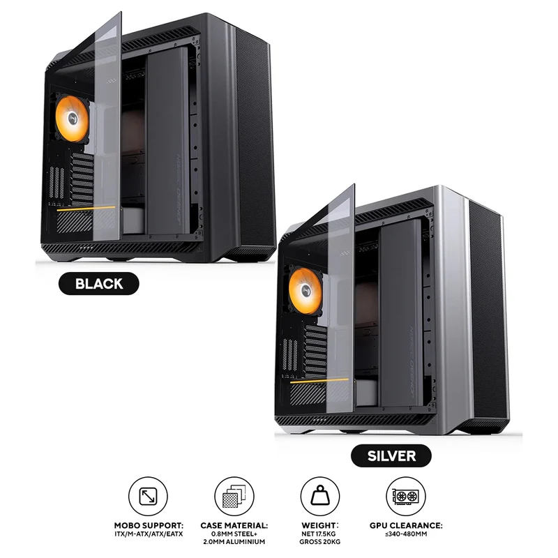 Jonsbo D500 E-ATX Computer Case (Black, Silver)