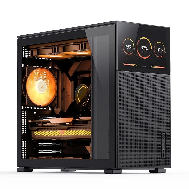 Jonsbo D41 Mesh ATX Computer Case (Black, White) + Jonsbo DS8 8" Display Secondary Screen (Black, White)
