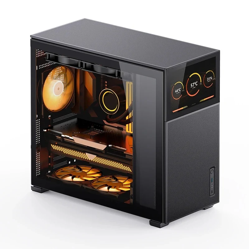 Jonsbo D41 Mesh ATX Computer Case (Black, White) + Jonsbo DS8 8" Display Secondary Screen (Black, White)