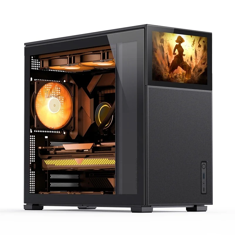 Jonsbo D41 Mesh ATX Computer Case (Black, White) + Jonsbo DS8 8" Display Secondary Screen (Black, White)