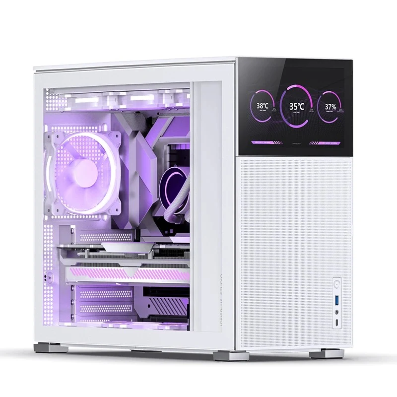 Jonsbo D41 Mesh ATX Computer Case (Black, White) + Jonsbo DS8 8" Display Secondary Screen (Black, White)