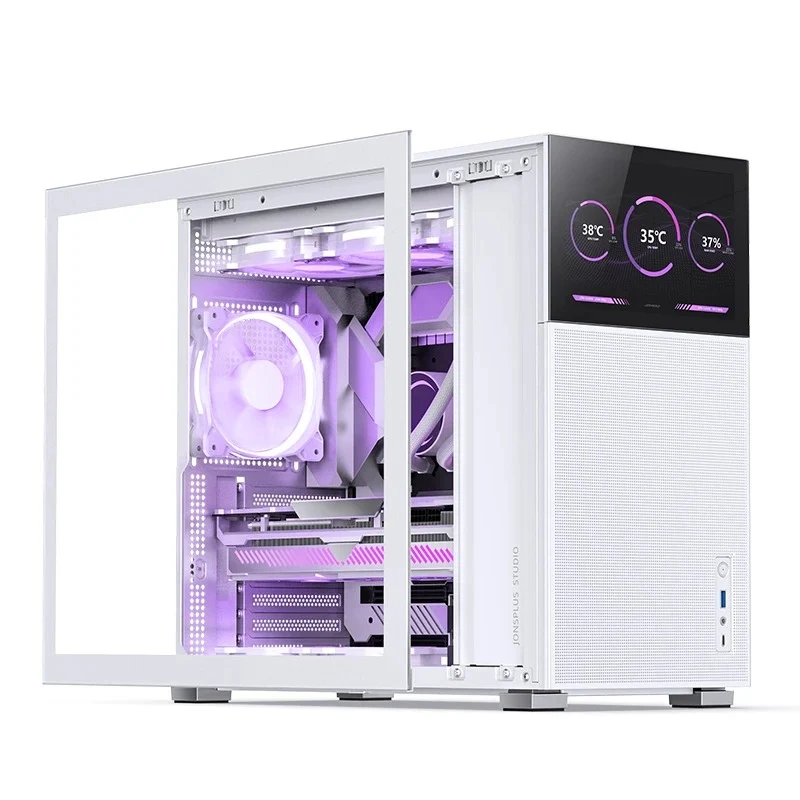 Jonsbo D41 Mesh ATX Computer Case (Black, White) + Jonsbo DS8 8" Display Secondary Screen (Black, White)