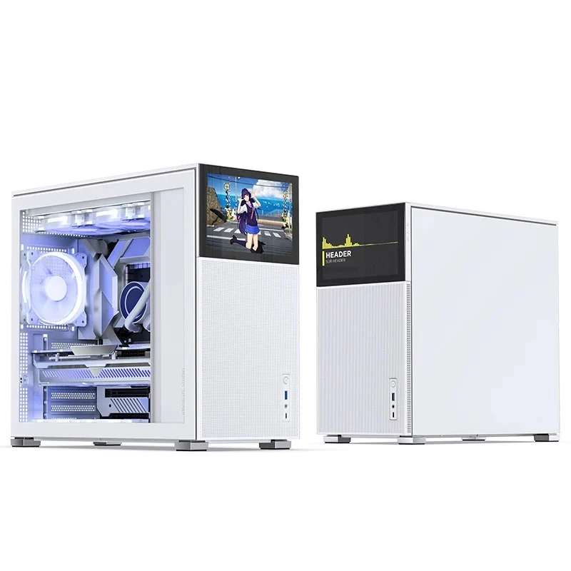 Jonsbo D41 Mesh ATX Computer Case (Black, White) + Jonsbo DS8 8" Display Secondary Screen (Black, White)