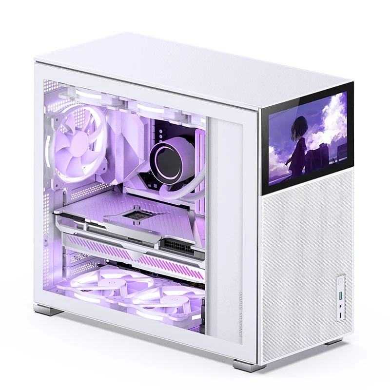 Jonsbo D41 Mesh ATX Computer Case (Black, White) + Jonsbo DS8 8" Display Secondary Screen (Black, White)