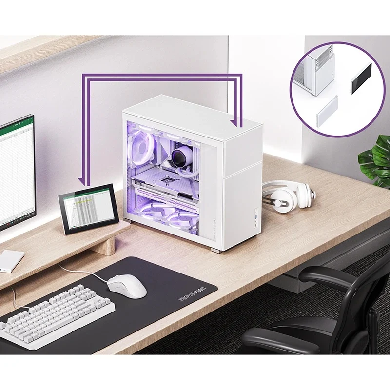 Jonsbo D41 Mesh ATX Computer Case (Black, White) + Jonsbo DS8 8" Display Secondary Screen (Black, White)