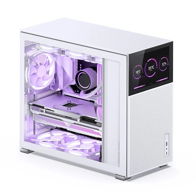 Jonsbo D41 Mesh ATX Computer Case (Black, White) + Jonsbo DS8 8" Display Secondary Screen (Black, White)