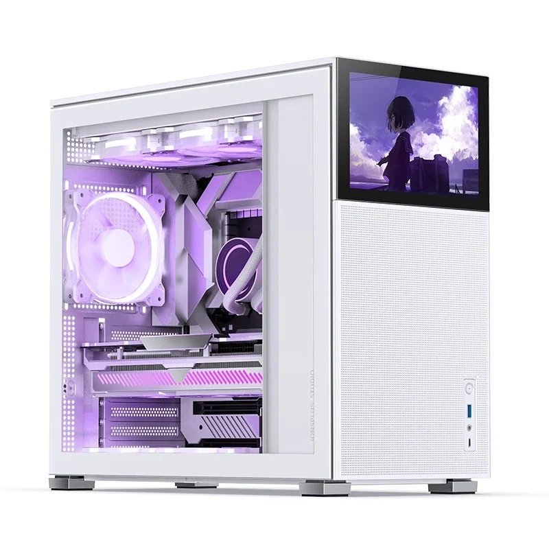 Jonsbo D41 Mesh ATX Computer Case (Black, White) + Jonsbo DS8 8" Display Secondary Screen (Black, White)