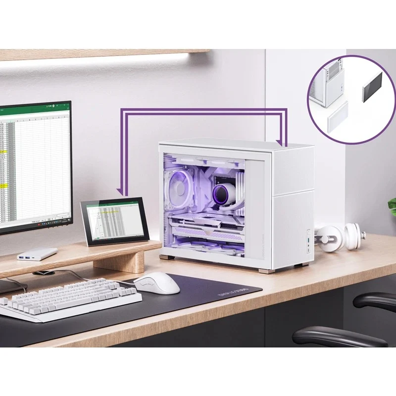 Jonsbo D31 Mesh M-ATX Computer Case (Black, White) + Jonsbo DS8 8" Display Secondary Screen (Black, White)