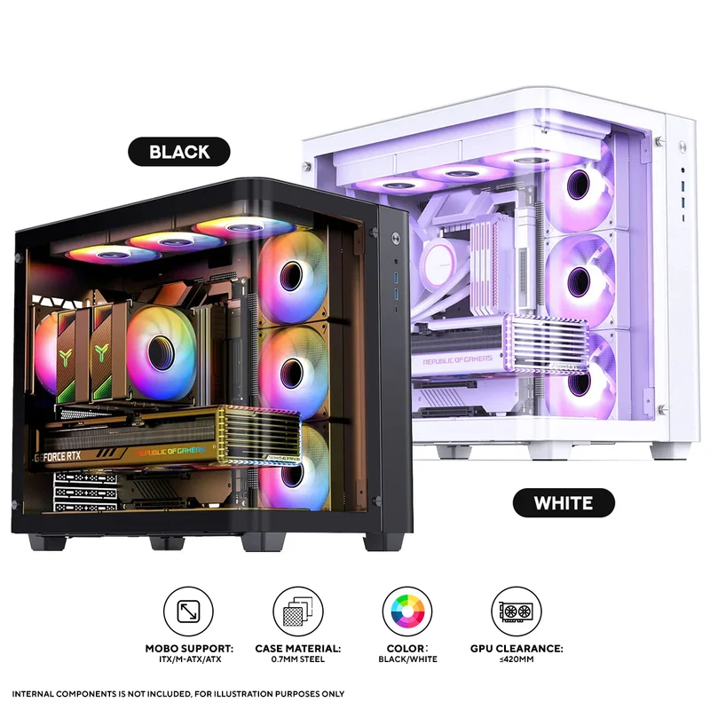 Jonsbo TK-3 ATX Separated Cabinet Computer Case (Black, White)