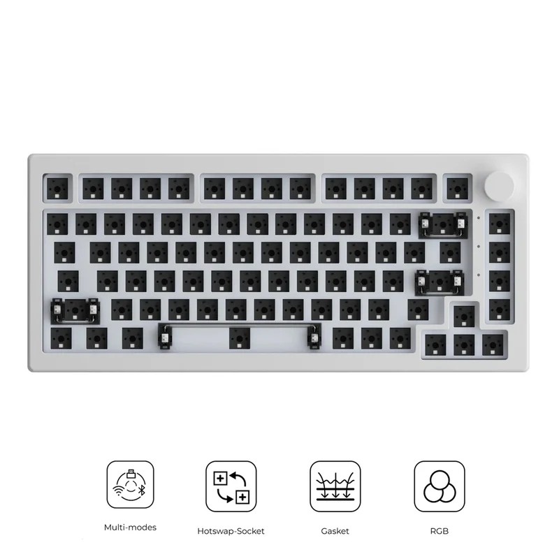 Akko 5075B VIA Barebone DIY Kit Multi-Mode RGB Hot-Swappable Mechanical Keyboard (Moonlight White)
