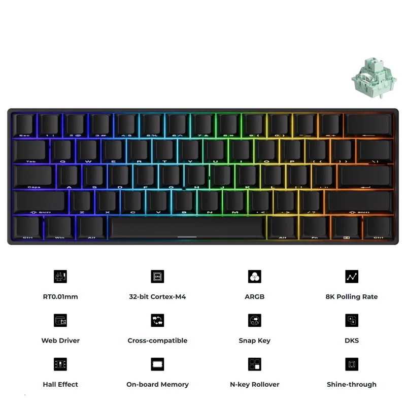 MonsGeek FUN60 Pro SP Shine-Through Black Multi-Mode RGB Mechanical Keyboard (Akko Glare Magnetic Switch)