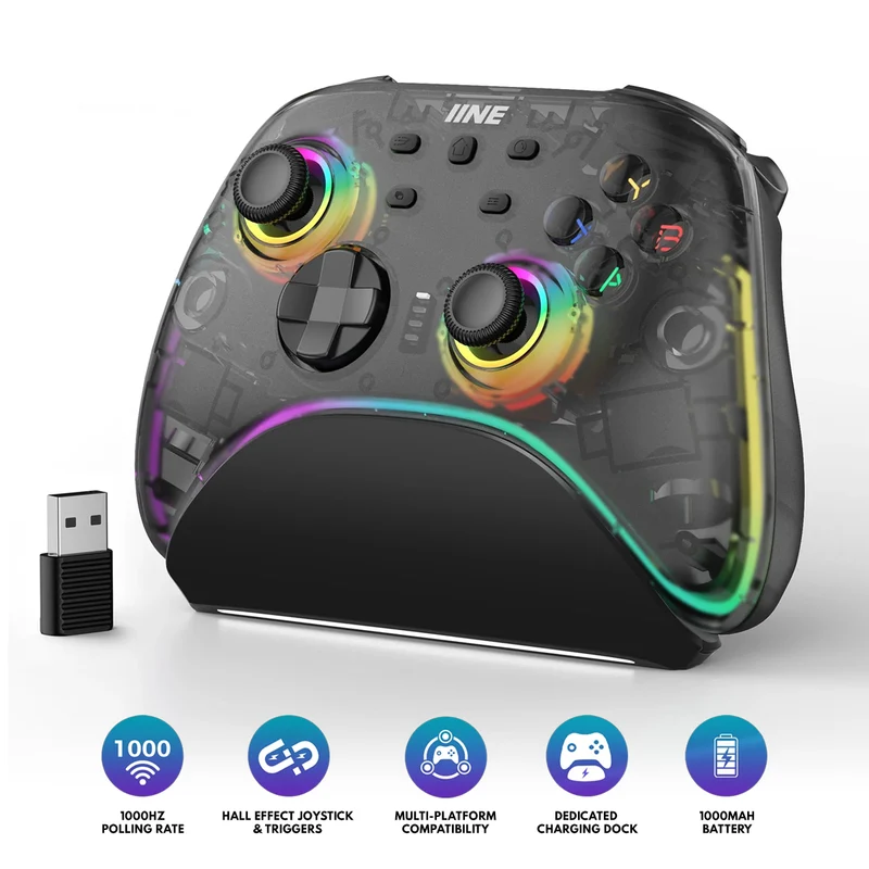 IINE Hecate Transparent Black Wireless Controller With Charging Dock (L1044)