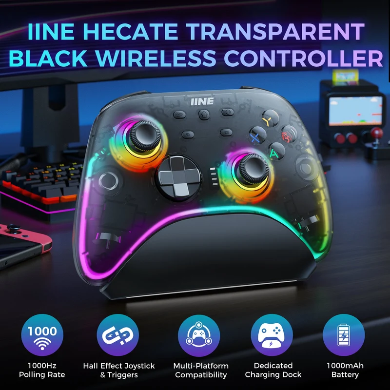 IINE Hecate Transparent Black Wireless Controller With Charging Dock (L1044)