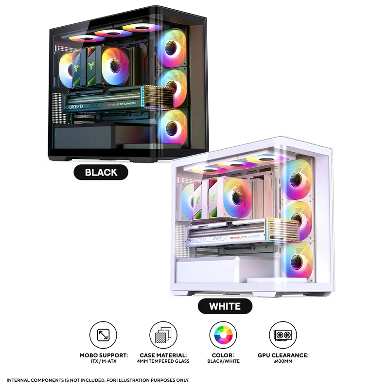Jonsbo D300 M-ATX Computer Case (Black, White)