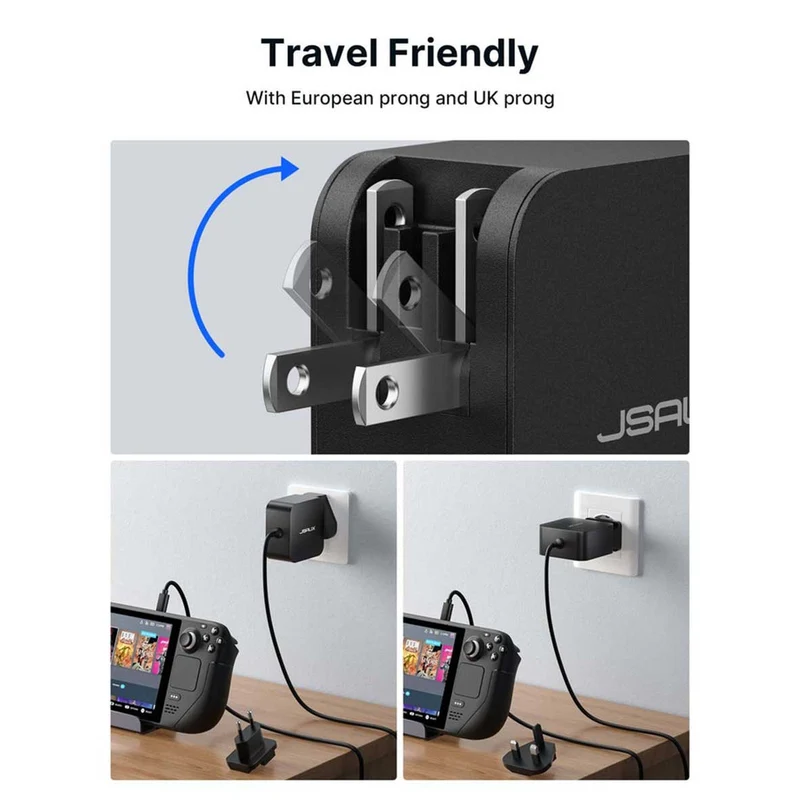 JSAUX 65W USB-C Foldable Charger (Black) (CH6504)