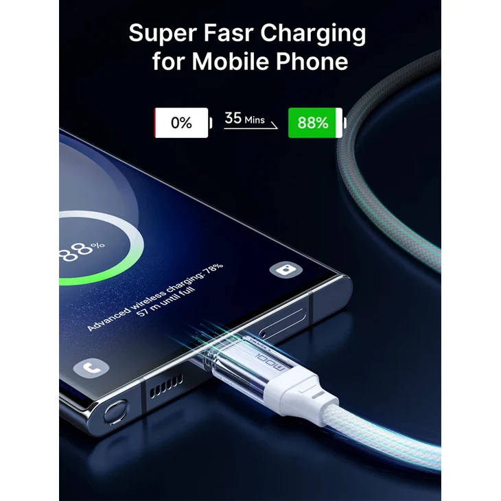 JSAUX Transparent 100W USB-C to USB-C Charging Cable 6.6ft 1-Pack (White) (CC0057)