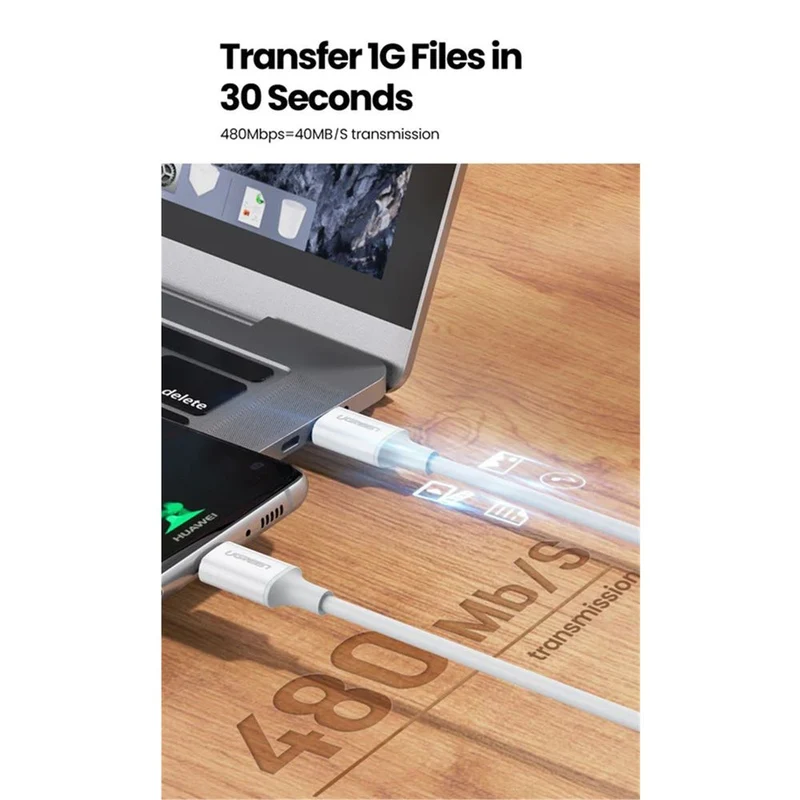 Ugreen USB-C 2.0 Male To USB-C 2.0 Male 3A Data Cable - 1M (White) (US264/60518)