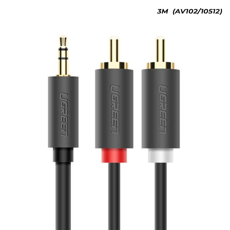 Ugreen 3.5mm Male To 2 RCA Male Audio Cable - Gray (1M, 1.5M, 2M, 3M, 5M) (AV102/10772, 10511, 10510, 10512, 10513)