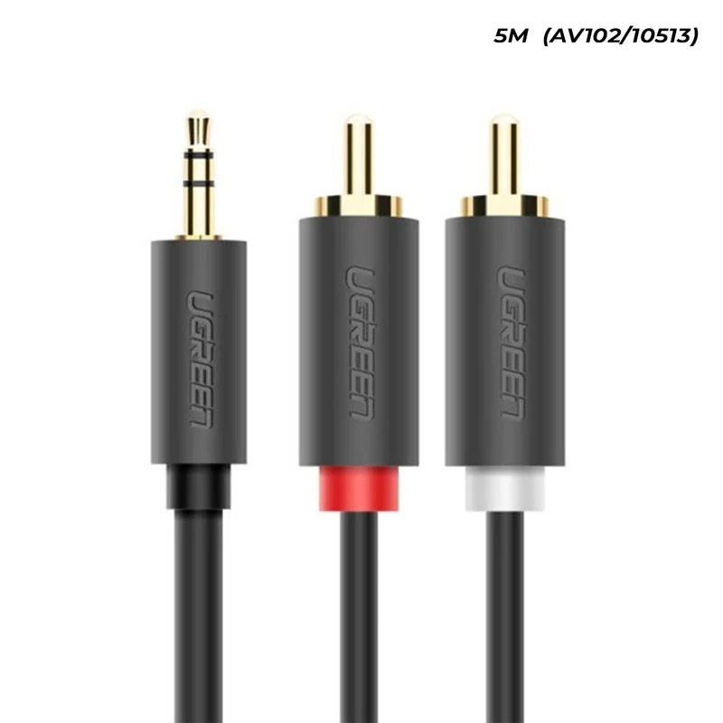 Ugreen 3.5mm Male To 2 RCA Male Audio Cable - Gray (1M, 1.5M, 2M, 3M, 5M) (AV102/10772, 10511, 10510, 10512, 10513)