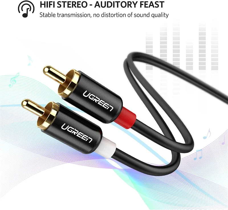 UGreen 2 RCA Male To 2 RCA Male Audio Cable - 1m (Black) (AV104/30747)