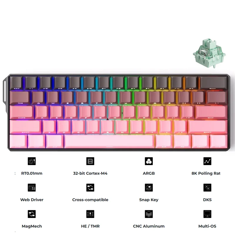 MonsGeek FUN60 Ultra SP Shine-Through Black & Pink Gradient Wired RGB Mechanical Keyboard (Akko Glare Magnetic Switch)