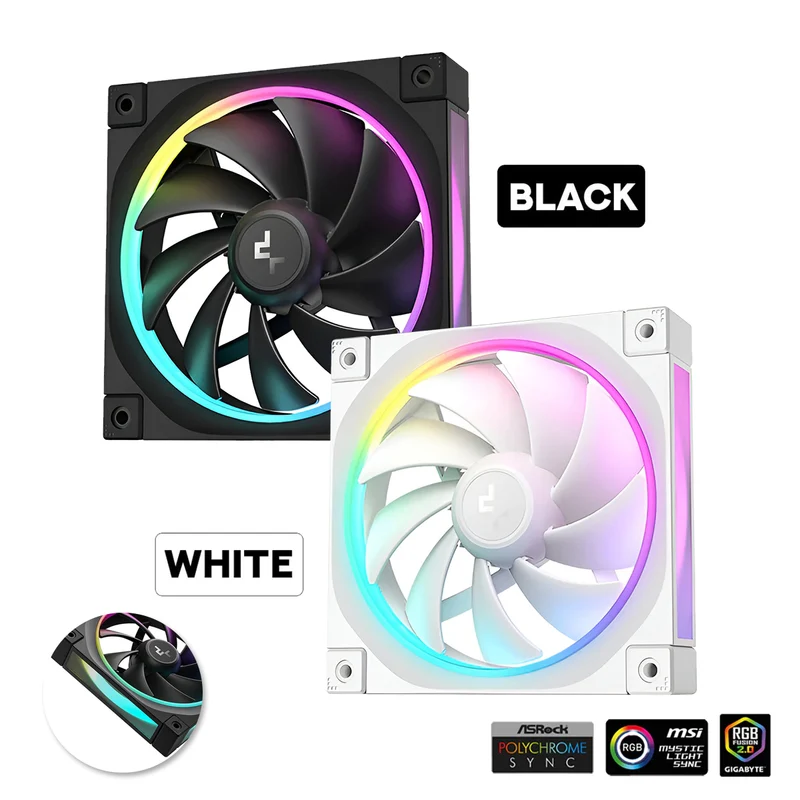 Deepcool FL12 120mm Unique ARGB Cooling Fan - 1-Pack (Black, White) (R-FL12-BKAPN1-G, R-FL12-WHAPN1-G)