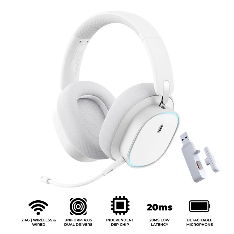 Baseus AeQur GH02 Gaming Wireless Headphone with Microphone (Moon White) (A00050800211-00)