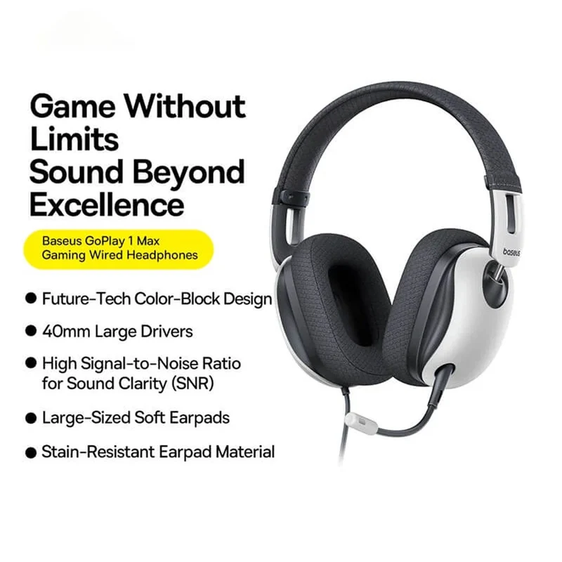 Baseus Bowie GoPlay 1 Max Gaming Wired Headphone with Detachable Microphone (Moon White) (A00181002213-00)