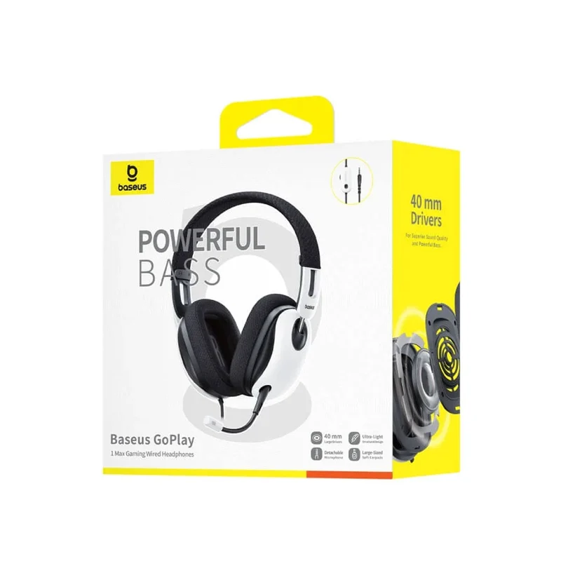 Baseus Bowie GoPlay 1 Max Gaming Wired Headphone with Detachable Microphone (Moon White) (A00181002213-00)