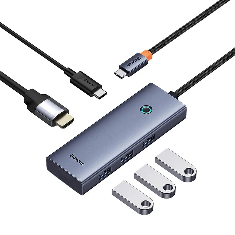 Baseus UltraJoy Series 5-Port Hub Docking Station USB-C to HDMI 4K@30Hz + 3xUSB-C 3.0 + PD (Space Grey) (B00052801811-00)