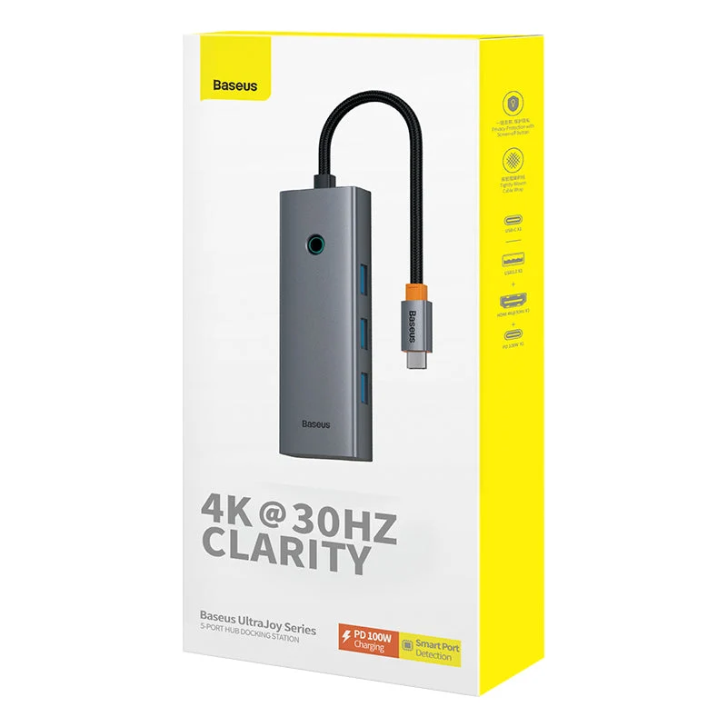 Baseus UltraJoy Series 5-Port Hub Docking Station USB-C to HDMI 4K@30Hz + 3xUSB-C 3.0 + PD (Space Grey) (B00052801811-00)