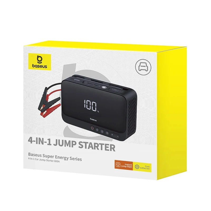 Baseus Super Energy Series 4-in-1 Car Jump Starter 600A, Tire Inflator & Pressure Meter, Power Bank, Multi-Function LED Light (Cluster Black) (C00245902111-00)