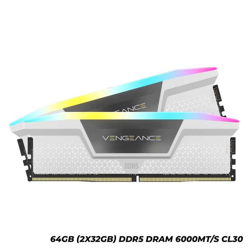 Corsair Vengeance RGB 64GB (2x32GB) DDR5 DRAM 6000MT/s CL30 AMD EXPO & Intel XMP Memory Kit (White) (CMH64GX5M2B6000Z30W)