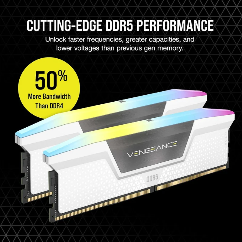 Corsair Vengeance RGB 64GB (2x32GB) DDR5 DRAM 6000MT/s CL30 AMD EXPO & Intel XMP Memory Kit (White) (CMH64GX5M2B6000Z30W)