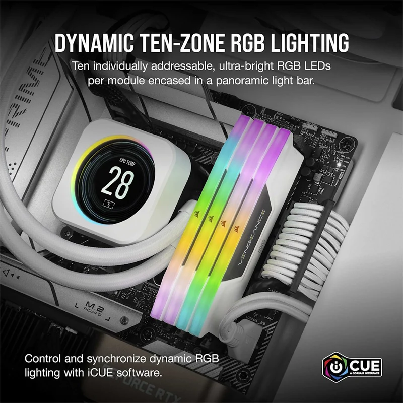 Corsair Vengeance RGB 64GB (2x32GB) DDR5 DRAM 6000MT/s CL30 AMD EXPO & Intel XMP Memory Kit (White) (CMH64GX5M2B6000Z30W)