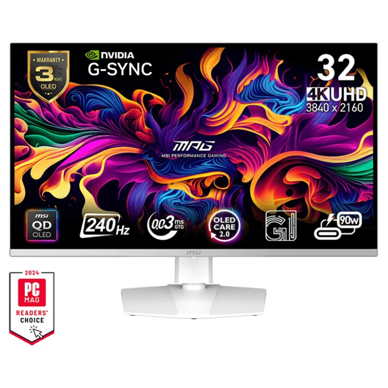 MSI MPG 321URXW QD-OLED 31.5" UHD (3840X2160) 240HZ 0.03 (GTG) G-Sync Compatible Gaming Monitor (White)