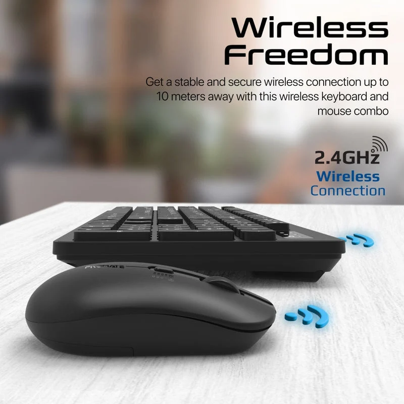 Promate ProCombo-13 Sleek Profile Full-Size Wireless Keyboard & Mouse (Black)