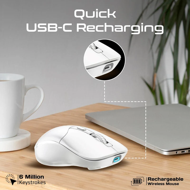 Promate Samo Dual Mode Rechargeable Wireless Mouse with BT & 2.4GHz Connectivity (White)