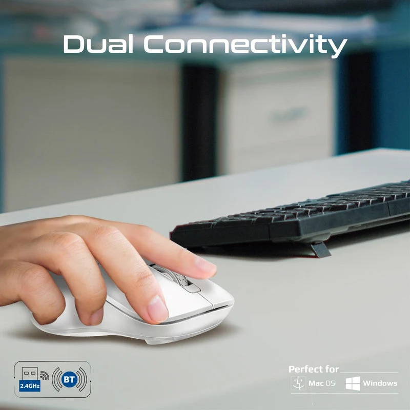 Promate Samo Dual Mode Rechargeable Wireless Mouse with BT & 2.4GHz Connectivity (White)