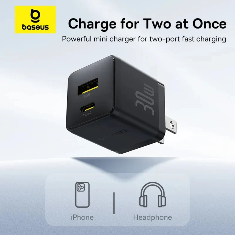 Baseus Palm Fast Charger C+U 30W with Mini Black Cable USB-C to USB-C 1m (Cluster Black) (P1011160B113-01)