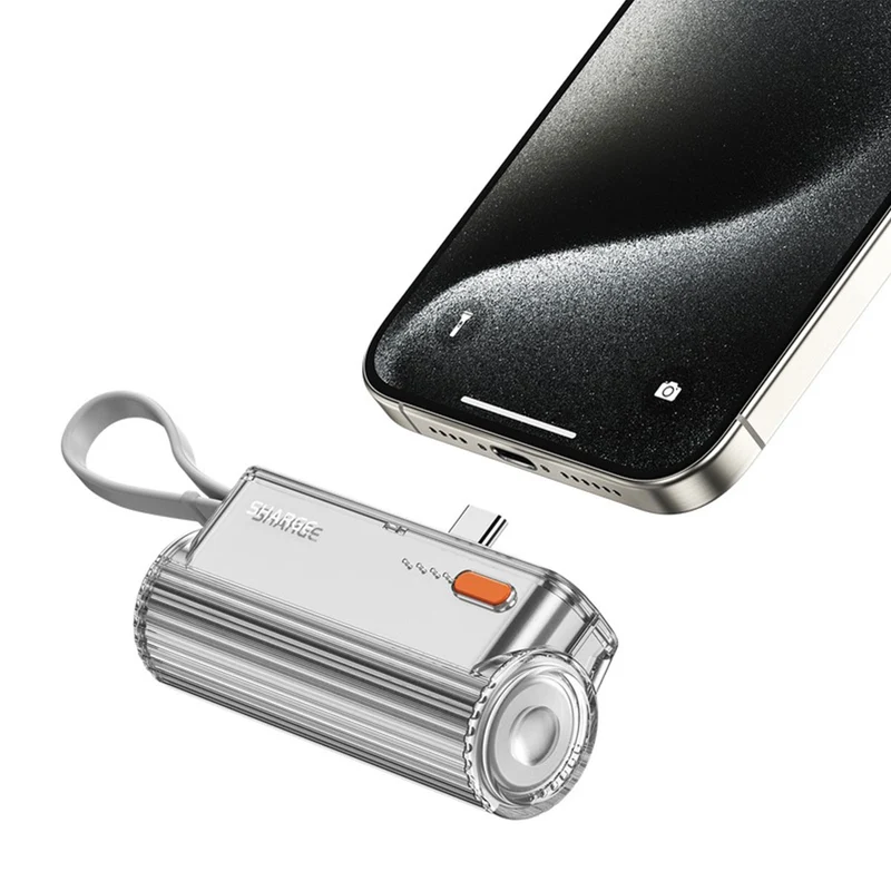 Sharge Flow Mini Power Bank 5000mAh with Built-in USB-C Cable & USB-C to USB-C + USB-C to Lightning Connector (Silver Grey, Pink, White) (SP012)