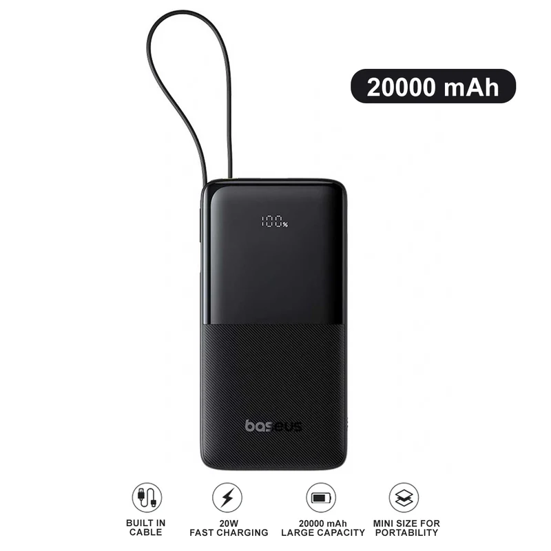 Baseus Bipow 2 Power Bank 20000mAh 20W with USB-C Cable (Cluster Black) (P10077101113-01)
