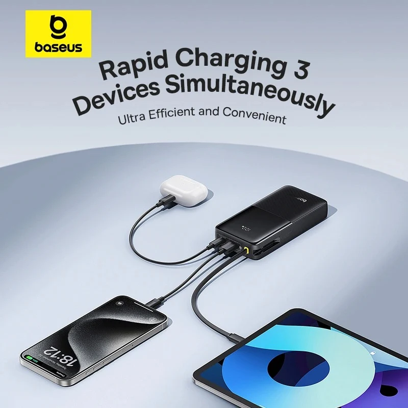 Baseus Bipow 2 Power Bank 20000mAh 20W with USB-C Cable (Cluster Black) (P10077101113-01)