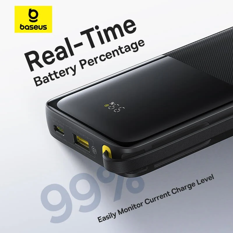 Baseus Bipow 2 Power Bank 10000mAh 20W with USB-C Cable (Cluster Black, Moon White)